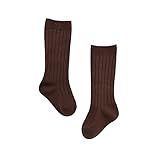 Mittelsocken für Babys, Kleinkinder, Mädchen, 1 Packung mit Schleife, gerippt, lange Strümpfe, gerüschte Socken, Schul-Leggings, Größe M (Kaffee, XS)