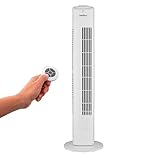 MEDION E11 TF Turmventilator mit Fernbedienung (3 Geschwindigkeitsstufen, leiser Schlafmodus, 45 Watt Leistung, 60° horizontale Oszillation, Timer, MD12067) weiß