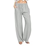 Generisch Karo Hose Damen Lässige einfarbige Tether-Baumwollleinen-Los-Yoga-Hose aus Baumwollleinen für Damen Elegante Hose Damen Hochzeit (B, XXXL)