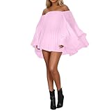 Damen 2-teiliges Plissee-Outfit mit Asymmetrischem Design Rüschenkleid mit Shorts Set Schulterfrei Mininkleid Piraten Kostüm Fraue lässiger Streetwear-Optik für Verschiedene Anlässe