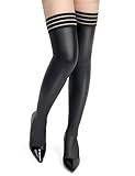 sunshinelady Halterlose Strümpfe Für Damen Sexy Wetlook Stockings Große Größen Lederoptik Damenstrümpfe Für Halter Overknees Strümpfe Dessous Reizwäsche Curvy Domina Outfit Clubwear Schwarz 3XL-5XL