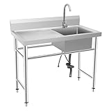 Küchenspüle Edelstahl Spültisch mit 360° Drehbare Wasserhahn Spülbecken Freistehend Tragkraft 200kg Gastrospüle Waschtisch für Esszimmer Waschküche 100 * 60 * 93cm