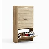 CATAVANA - Schuhschrank für 18 Paar – Schrank mit großem Fassungsvermögen – für Eingangsbereich, Flur – MDF Holzstil – L 60 x T 24 x H 80 cm – helles Holz