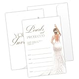 LONLONBANG Hochzeitseinladungen mit Perlen und Prosecco, 25 Stück, Hochzeitseinladungen mit Umschlägen für Mr & Mrs, doppelseitig, zum Ausfüllen, Brautparty, Gastgeschenk und Zubehör – YT0152