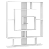 COSTWAY Bücherregal mit 7 Ebenen, Raumteiler Regal, geometrisches Standregal, Büroregal, Aufbewahrungregal für Wohnzimmer, Arbeitszimmer, Büro, 125 x 22 x 150 cm (Weiß)