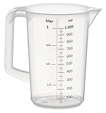 APS Messbecher 1 Liter, Ø 12 x H: 17 cm, Kunststoffbecher mit geprägter Maßskalierung außen, geschlossener Griff, 1- und ml-Liter- Einteilung, spülmaschinengeeignet, 10912