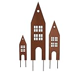 UNUS Gartenstecker 3 Häuser, Gartendeko mit Rostoptik, Deko Haus aus Edelrost Metall für Garten, Balkon, Terrasse oder Blumentopf, wetterfest