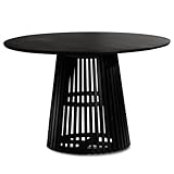 KADIMA DESIGN Esszimmertisch 120x120x77 cm Mango Massivholz Schwarz Esstisch Modern, Küchentisch Massiv mit Gittergestell, Holztisch Esszimmer Rund, Kleiner Speisetisch Holz