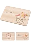 Bärenfreunde® - Individuelles Holzbrett mit hochwertigem Spezial-Druck für Kinder - Personalisiertes Frühstücksbrettchen - Niedliche Motiv-Brettchen mit Namen (Blumen Punkte)