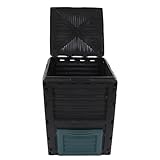 HELEVIA Großer Kompostbehälter, 300 L Fassungsvermögen, Aufklappbare Obere Abdeckung mit Entlüftung, Vereinfacht die Düngemittelherstellung, Hochwertiges Kunststoffmaterial, Heim- und