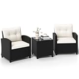 GIANTEX Rattan Gartenmöbel Set, Balkonmöbel Kleiner Balkon, Lounge Möbel Outdoor, Balkon Set 2 Personen, Balkonmöbel Set 3 teilig 2 Sessel & Tisch, Terrassenmöbel Garten Möbelsets inkl. Kissen