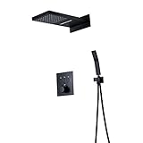 Shower System, Schwarzes Duschsystem, Thermostat-Duscharmatur-Set, Wandmontage, Regenduschkopf-System mit Handbrause-Set, Regenmischer, Dusch-Kombi-Set, 3 Fu