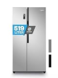 HEINRICHS Side-by-Side Kühlschrank, Kühlgefrierkombination mit 519L Mega Gesamtvolumen, NO-FROST Funktion, 185L Gefriervolumen, LED Beleuchtung,Touch-Bedienung, Multi-Airflow-System, Inox Heinrich´s
