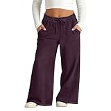Mjjsk Mädchen-Hose mit weitem Bein, Baggy, elastische Taille, Schulhose, leicht, atmungsaktiv, weich, bequem, lässig, lockere Hosentaschen, rot, 10-11 Jahre