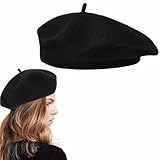 TUKNN Baskenmütze Barett, Barett Mütze Damen, Beret Mütze, Schirmmütze Barett, Baskenmütze Mit Kaschmir, Klassisch Plain Französischer Stil, Schwarz