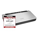 CASO GourmetVAC 180 - Vakuumierer - doppelte Schweißnaht - Kolbenpumpe (9L/min) und kraftvoller Motor - Vakuumregulierung - Inkl. 10 Beutel 20 x 30 cm, Silber / Schwarz