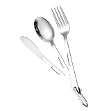 DECHOUS Edelstahl Campingbesteck Set 1 Satz Gabelschneider Löffel & Steakbesteck Tragbar Und Leicht Ideal Für Grillen Und Outdoor Aktivitäten Inklusive Faltbarem Sieb Für