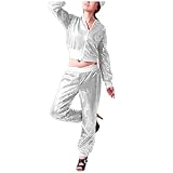Beokeuioe Pailletten Jacke und Hose, Kostüm 80er Jahre Trainingsanzug Disco, Jogginganzug, Retro-Style, Bad Taste Party, Karneval, Mottoparty Glitzer Jogginganzug Freizeitanzug
