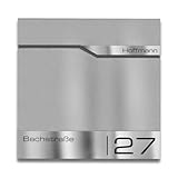 Metzler Briefkasten Graualuminium RAL9007 mit Zeitungsfach, personalisiert mit Edelstahl V2A Namensschild, rostfreier Postkasten, 10 Jahre Ersatzteilversorgung, Opt. Montage & Zubehör, Siebert