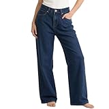 Baggy Jeans Damen High Waist: Weites Bein Breite Hose Straight Leg Stretchjeans Y2k Jeanshosen Teenager Mädchen Lockere Sommerjeans Damenjeans Stretch Große Größe(3-Blau,L)