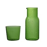 AIHEDOUJ Nacht-Wasserkaraffe-Set, Trinkglas, Wasser-Mundwasserflasche für Badezimmer, Glas-Milchflasche, Tassen-Set, Soda-Spender, Getränke, Tee, Geschenke (Farbe: Grün)