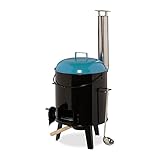 Relaxdays Gulaschkanone, emailliert, Gulaschkessel mit Deckel, 14 Liter, mit Grillrost, Outdoor Feldküche, schwarz/blau