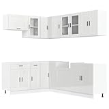 HETFTJN Geschirrschrank Küchenschrank Küchenbuffet Buffetschrank Barschrank - 11-TLG. Küchenschrank-Set Porto Hochglanz-Weiß Holzwerkstoff für Badezimmer Esszimmer Wohnzimmer Küche
