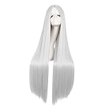 MapofBeauty 40 Zoll/100cm Schnitzen Lange Cosplay Anime Kostüm Party Perücke (Silber)