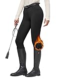 WILLIT Damen Reithose Winter gefüttert Reithose Fleece Strumpfhose Silikon Vollbesatz Reitsport Thermo Schulung Strumpfhose mit Taschen Gürtelschlaufen Schwarz M