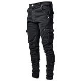 Jeans Herren Stretch Slim Fit Jeanshose Einfarbig Jeanshosen Casual Straight Denim Pants Casual Cargo Jean mit Taschen Modern Männer Hose Tapered Herrenjeans Streetwear