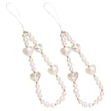 OATIPHO 2 Stück Perlen Handyanhänger mit Herz Imitationsperlen Taschen und Schlüsselanhänger Hängender Auto Innenraum Schmuck