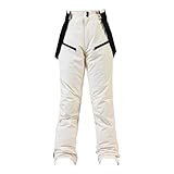 Damen-Skihose, wasserdicht, abnehmbar, versiegelte Nähte, Schneefang, Wanderhose, Snowboard-Latzhose, warm, für den Winter, Damen-Skihose, beige, 48