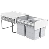Hailo Raumspar Tandem 3642131 Einbau-Mülltrenner mit 3 Fächern - Küchen-Mülleimer zum Einbauen im Unterschrank - 18 und 2x 8 L - Abfalleimer mit Vollauszug für Drehtür-Schränke ab 40 cm - Hellgrau