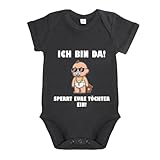 LIEBTASTISCH - Ich bin da! Sperrt eure Töchter ein! - Baby body kurzarm - Strampler - mit Druckknöpfen - Jungen - 100% Bio Baumwolle (Schwarz, 0-3 Monate)