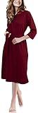 NY Threads Luxuriöser, leichter Damen-Bademantel/Frauen Morgenmantel aus weichem Poly-Baumwollstrick (X-Large, Burgundy)
