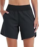 WILLIT Badeshorts Damen Badehose Schwimmen Boardshorts Schnelltrocknend Sommer Bikini Shorts High Waist Trunks UPF50+ UVA Schutz 7' mit Liner Taschen Schwarz Größe 46