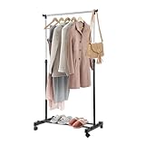 Dhouse Kleiderständer auf Rollen Metall Höhenverstellbar Kleiderstange Rollgarderobe Garderobenständer Kleiderstange Garderobenstange Kleiderwagen 90-160cm für Schlafzimmer (Schwarz)