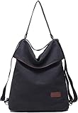 Travistar Damen Canvas Schultertasche Rucksack Groß Handtasche Vintage Damen umhängetasche Anti Diebstahl Tasche Damen Hobo Tasche für Alltag Büro Schule Ausflug Einkauf-Schwarz