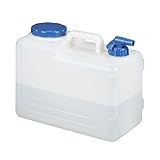 Relaxdays 15 L Wasserkanister, Ablasshahn, Schraubdeckel, tragbarer Trinkwasserkanister, BPA-frei, Camping, Auto, weiß