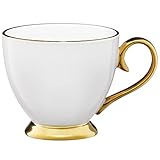 AMBTION Kaffeetasse weiß mit Goldrand 400 ml Porzellanbecher groß auf Füß XXL Tasse Kaffee Tee Latte Macchiato elegant Royal