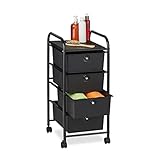 Relaxdays Badrollwagen, 4 Schubladen, Metall & Kunststoff, Rollcontainer Bad, Kosmetik, HBT: 74 x 33 x 39 cm, schwarz, 1 Stück