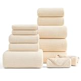 Ultraweiches Badetuch-Set, 12-teilig (4 Badetücher, 4 Handtücher, 4 Waschlappen), Familien-Badezimmerhandtuch-Set mit Aufhängeschlaufen, schnell trocknend, extra saugfähig, flauschiges Duschtuch für