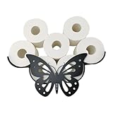 Toilettenpapierhalter Schmetterling, Toilettenpapierhalter – schwarzer Toilettenpapierhalter zur Wandmontage mit Schmetterling aus Metall | Ablage für 8 extra Rollen Art
