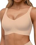 HORISUN Nahtlose BHS, vollständige Abdeckung, kabelloser Push-up-BH für Damen, Bequeme Bralettes mit V-Ausschnitt und Unterstützung (Hautfarben L)