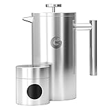 Coffee Gator French Press Kaffeebereiter - Thermo-Kaffeekanne aus Edelstahl für länger heißen Kaffee - 1 Liter – edelstahl - Inkl. Reise-Kaffeedose