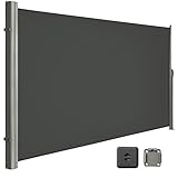LARMNEE Seitenmarkise, ausziehbar, 160 x 400 cm, Sichtschutz, Sonnenschutz, Blickdicht, Seitenrollo, für Balkon, Terrasse, Garten, Anthrazit EBK164BP02