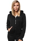 OZONEE Damen Kapuzenpullover Sweatjacke Sweatshirt Farbvarianten Kapuzenjacke Kapuzenpulli Langarm Kapuze Hoodie Sport Style Casual Fitness Basic Training JS/W03 SCHWARZ L