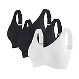 KODMNSW 3er Pack BH Damen Ohne Bügel Große Brüste Starker Halt Bra Push Up Seamless Weich Bequem BHS Gepolstert Verstellbarer Vollschalen Bustier Klassische Büstenhalter Schwarz XXL
