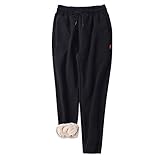 StarTreene Damen-Sweathose mit Fleece-Futter, elastische Taille, Winter, warm, mit Taschen, Schwarz , M