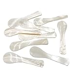 Rockreyoa 10 Stück Perlmutt Löffel Klein Kaviarlöffel Set Natur Perlmuttlöffel Eierlöffel Weiß Runde Enden Salzlöffel Mutter des Perlenlöffel Kaffeelöffel für Servieren von Kaviar und Dessert